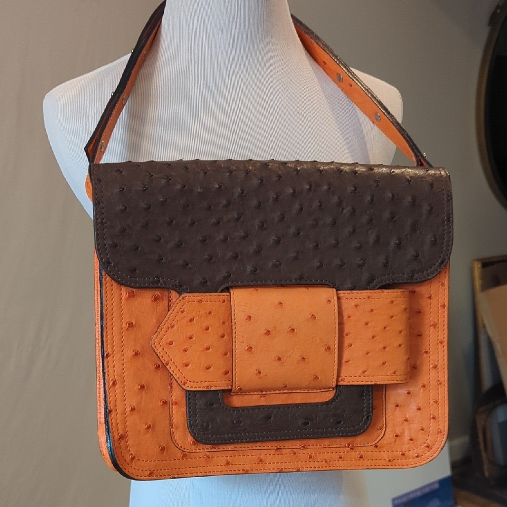 Orange and Brown Ostrich Leather Shoulder/Crossbody Bag
